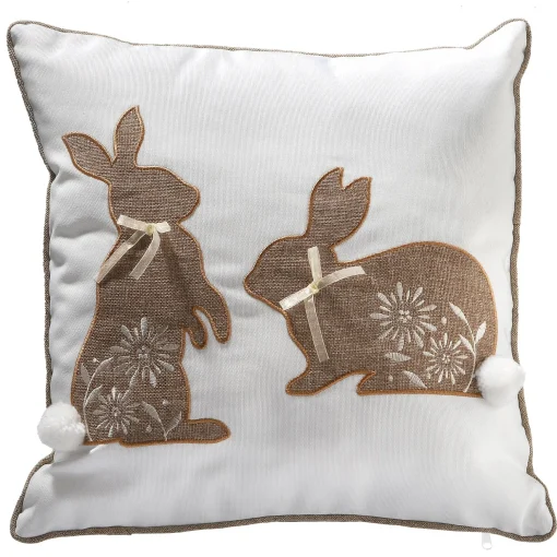 Best National Tree Company Two Bunnies Decorative Pillow, White, Easter Collection, 16 Inches