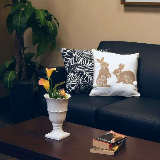 Best National Tree Company Two Bunnies Decorative Pillow, White, Easter Collection, 16 Inches