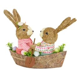 Store National Tree Company Two Bunnies In A Boat Table Decoration, Easter Collection, 15 Inches