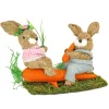 Best National Tree Company Two Bunnies Table Decoration, Two Bunnies Resting On Carrot, Artificial Grassy Base, Easter Collection, 14 Inches