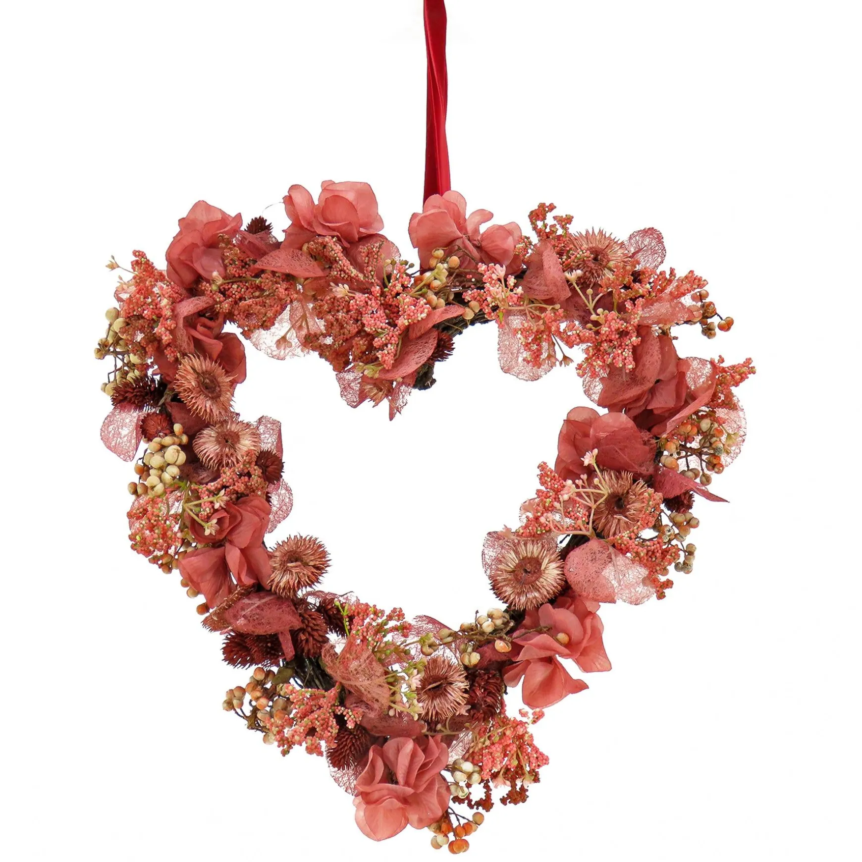 Online National Tree Company Valentine'S Floral Heart Wreath, Decorated With Flower Blooms, Seed Pods, Berry Clusters, Valentine'S Day Collection, 16 Inches