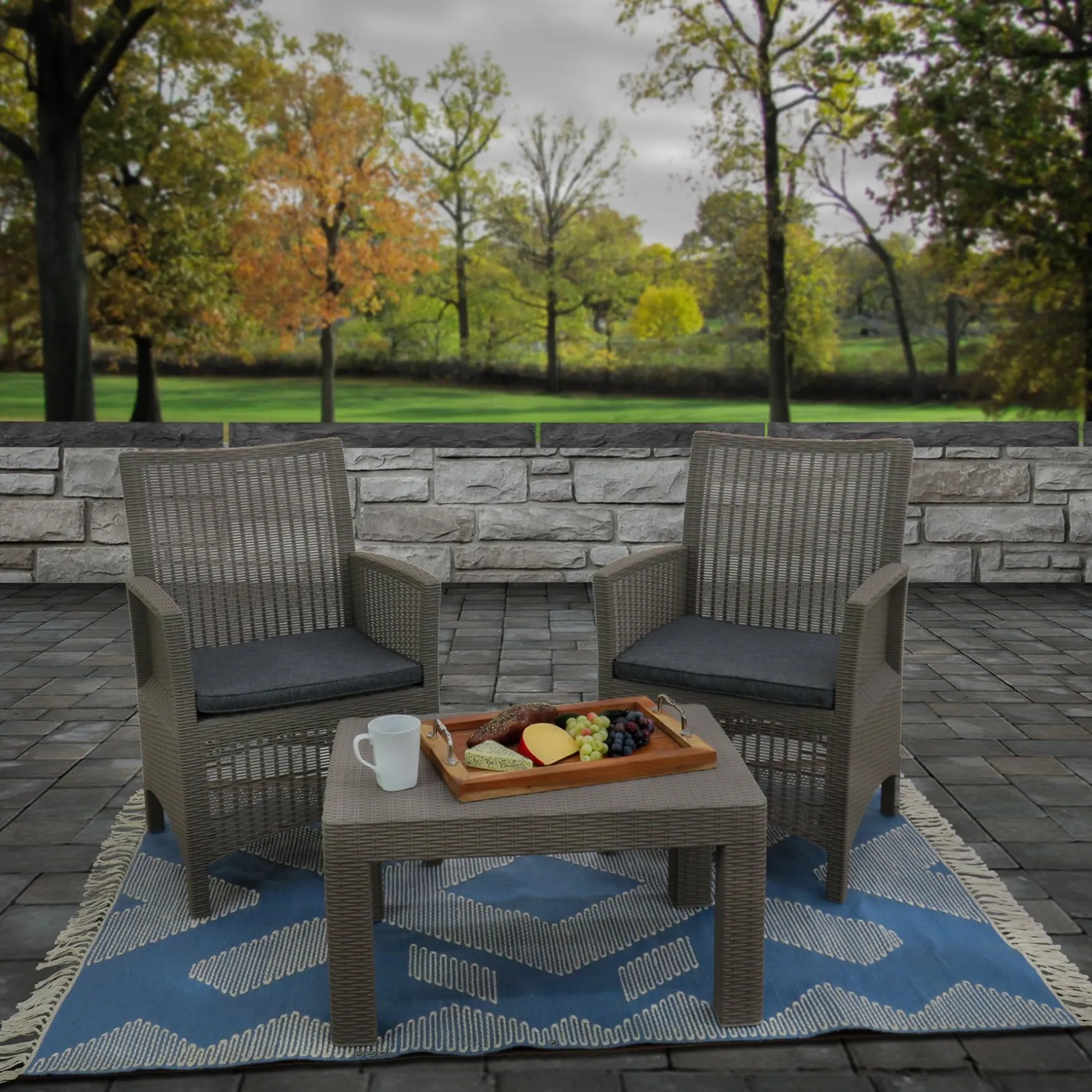 Best National Tree Company 4X6 Hand Woven Outdoor Rug, Dusty Blue