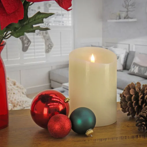 New National Tree Company 5X7 Hgtv Home Collection Flameless Heritage Pillar Candle, Ivory